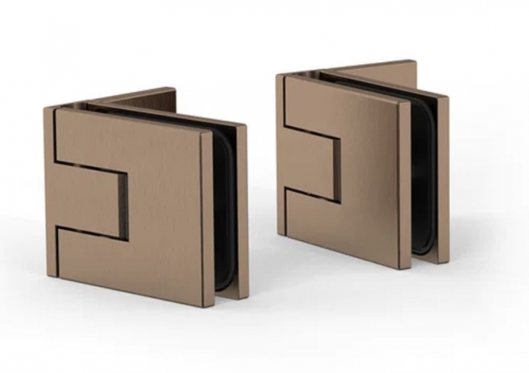 2 Charni&egrave;res JUNA mur/verre 90deg cuivre bross&eacute; pour porte de douche jusque 50kg