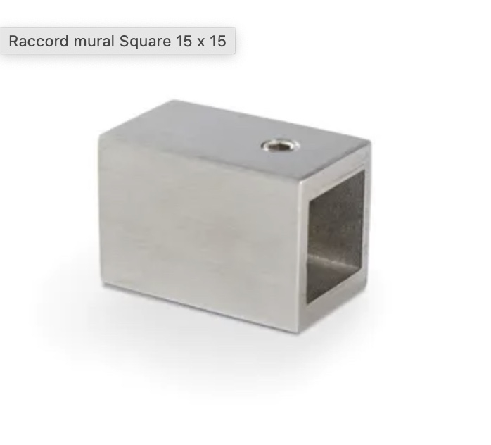Raccord mural Square 15 x 15 inox brossé mat