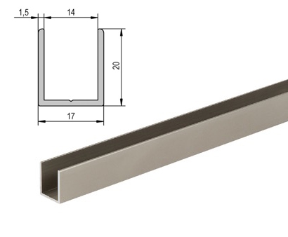 photo info Profil U12 aspect inox 2500mm pour verre 10 à 13mm