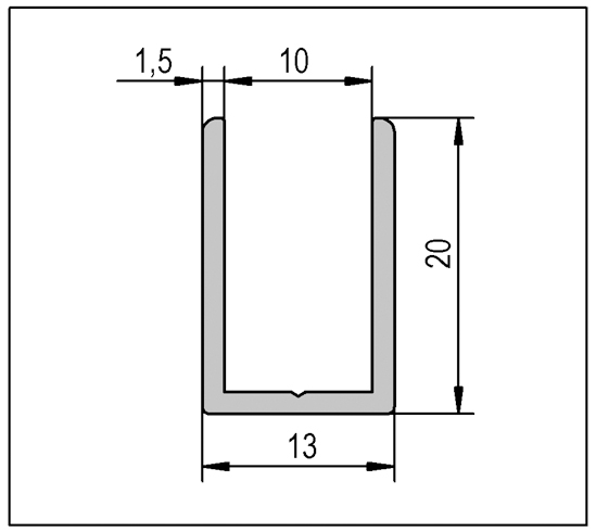 Profil U aspect inox 5000mm (3+2) pour verre 8mm