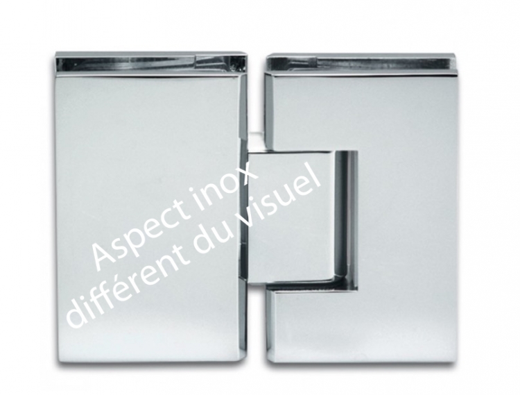 Charni&egrave;re BILBAO aspect inox verre/verre 180 degre avec r&egrave;glage du point z&eacute;ro