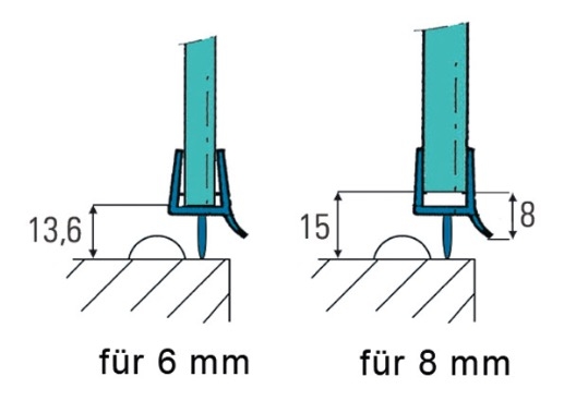 Joint d'étanchéité bas de porte avec lèvre d'étanchéité et languette pour verre 6 ou 8 mm - 1000mm