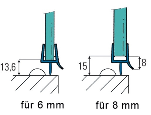 photo info Joint transparent d'étanchéité bas de porte avec lèvre d'étanchéité et languette pour verre  6 ou 8 mm - 2160mm