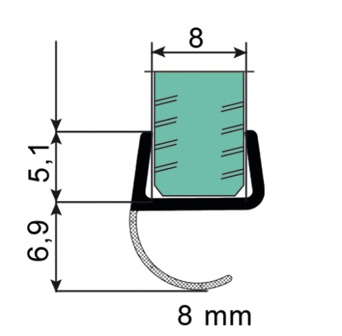 photo info Joint d'étanchéité avec lèvre d'étanchéité ouverte pour verre de 8mm