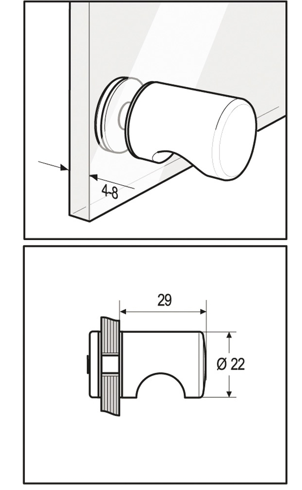 Bouton asymétrique Laiton chromé brillant pour portes de douches 