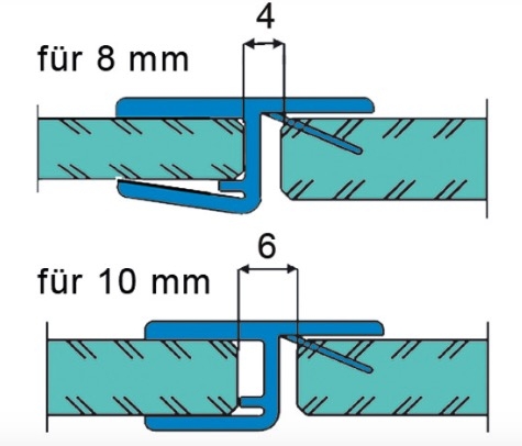 Joint d'étanchéité pour porte en alignement 180 degré pour verre de 8 ou 10mm