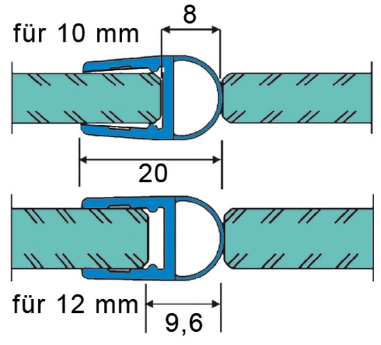 Joint translucide porte/fixe (pour verre 10mm) 2200mm [ref. STR