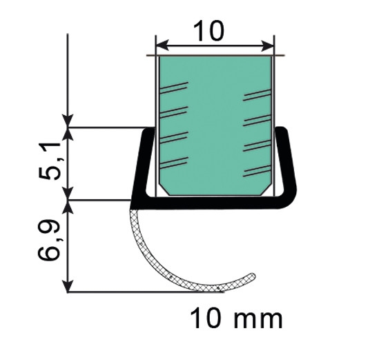 photo info Joint d'étanchéité avec lèvre d'étanchéité ouverte pour du verre de10mm