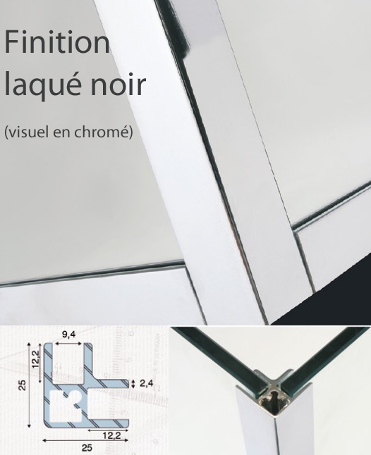 photo info Profil angle U9 Noir Mat 2300mm (pour verre 8mm)