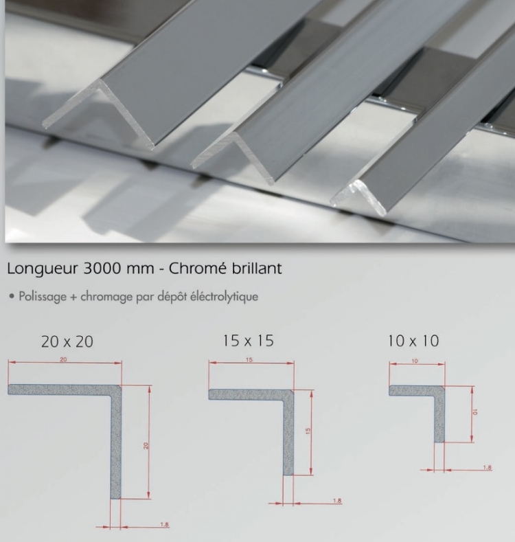 Profil cornière L 20x20 chromé brillant 3m