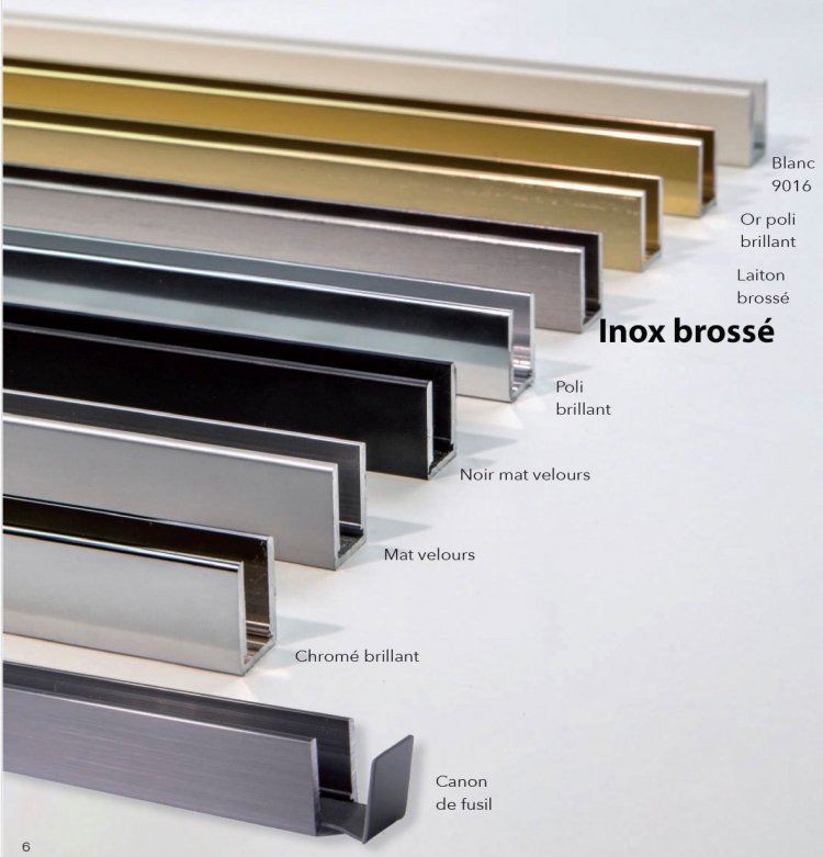 photo info Profil U7 alu aspect inox bross&eacute; avec 2 embouts et 1 &eacute;querre - Longueur de 3m