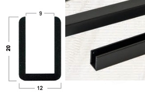 Profil U9 alu NOIR MAT - Longueur de 3000mm - 2 embouts + 1 &eacute;querre d'angle inclus
