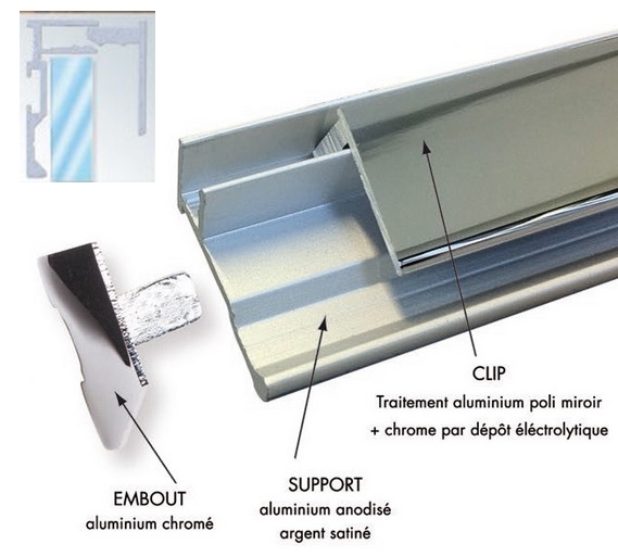 photo info Profil avec clip pour verre et miroir R800  laqué Blanc 3m