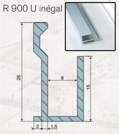 photo info Profil U pour verre et miroir R900 argent satiné  3m