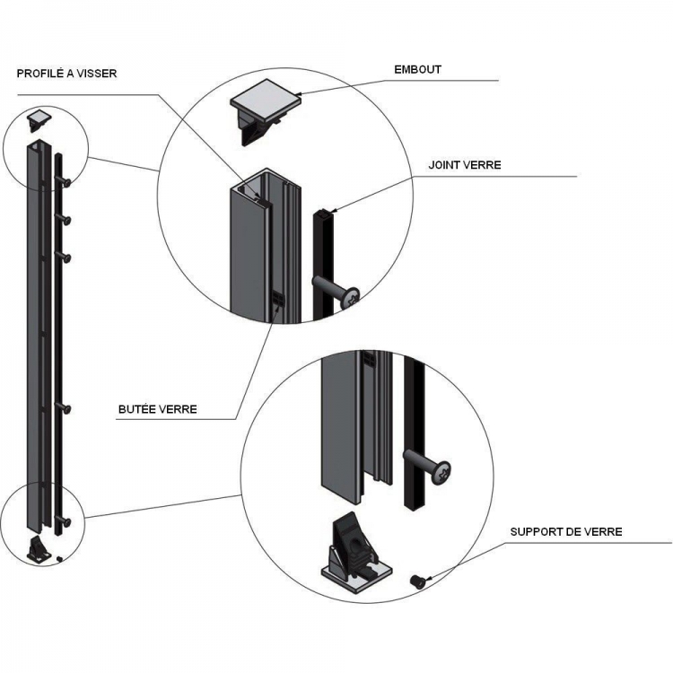 KIT GARDE-CORPS BALCON - Hauteur 1000 mm - Aluminium anodise naturel