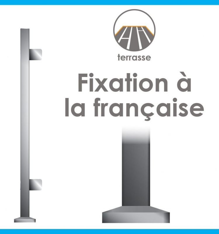 POTEAU PREMONTE CARRE 40 x 40 x 2 mm - POUR VERRE TOTAL- FIXATION &agrave; LA FRAN&ccedil;AISE