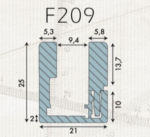 Profil F209 inox brossé -2 cales + 2 équerres longueur de 3m