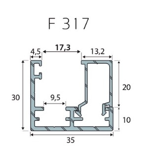 Profil F317 (F300) Aluminium Brut en 2x2,5ml pour verre sur châssis fixe en cloison