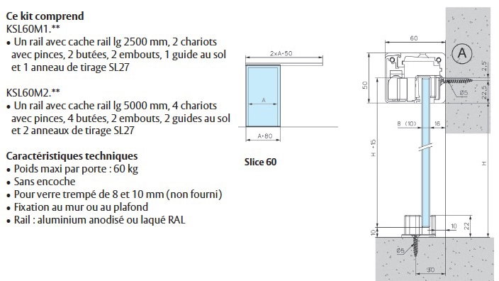 Système coulissant Slice 60 double 5m