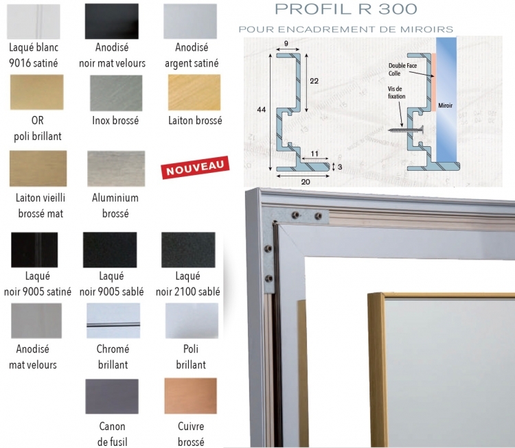 photo info Profil encadrement R300 alu mat velours 3m avec kit de montage