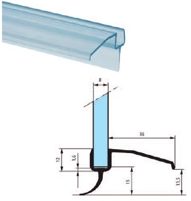 Joint translucide bas de porte en verre 8mm longueur 2200mm [ref.  STR-1805.66.3] AssaAbloy-Stremler : 28.80 €