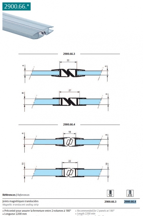 photo info Joints magnétiques translucides porte/porte 6mm 2200mm