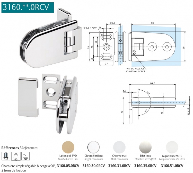 photo info Charnière Maréva effet inox ref 3160.35.0RCV (pour douche)