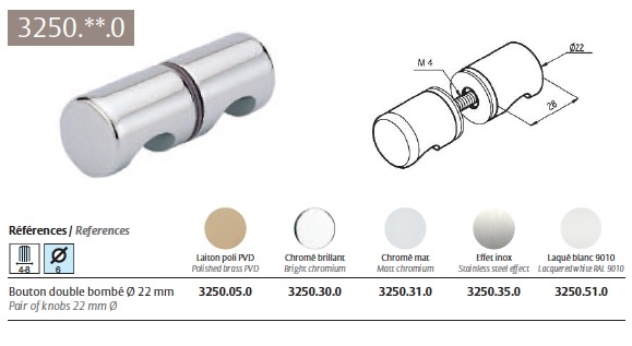 Bouton double Chromé mat ref 3250.31.0R diamètre 22