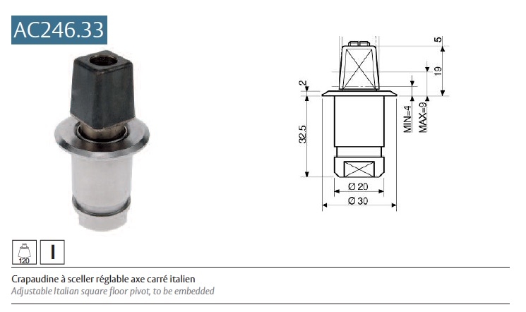 Crapaudine à sceller pour penture V500 pour porte 10mm