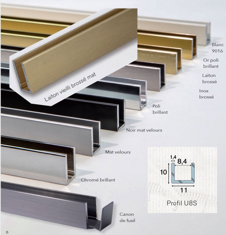 Profil U8S alu Laiton vieilli bross&eacute; avec embout et &eacute;querre longueur de 3m