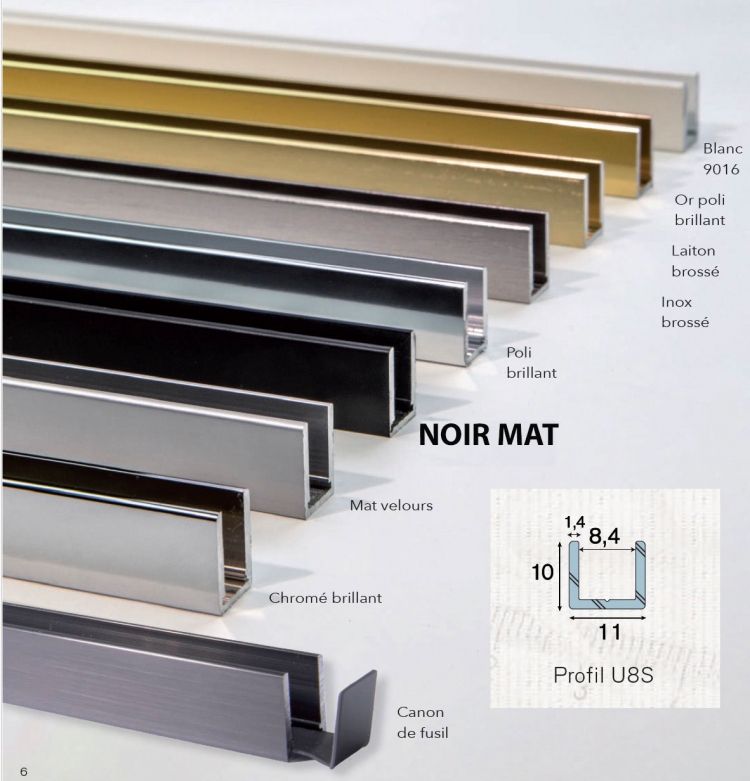 photo info Profil U8S alu Noir Mat avec embout et &eacute;querre longueur de 3m