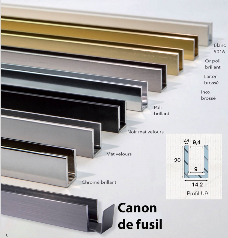 photo info Profil U9 alu aspect acier canon de fusil avec embout et &eacute;querre longueur de 3m