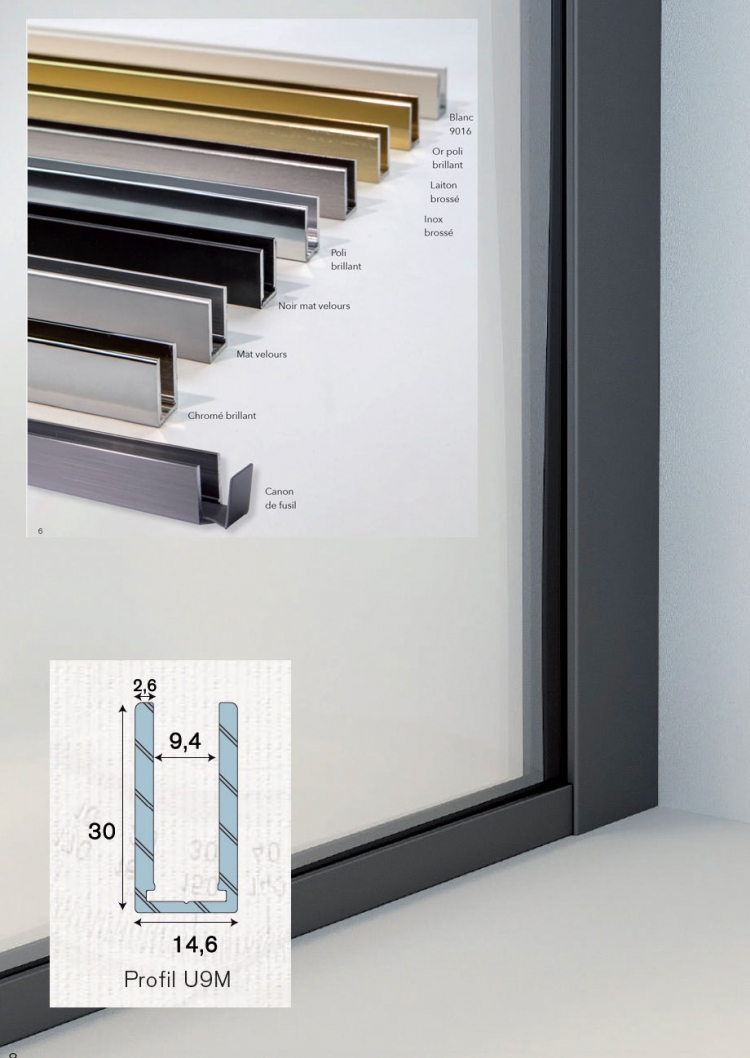 photo info Profil U9M chrom&eacute; brillant 3 faces polis, longueur 3m
