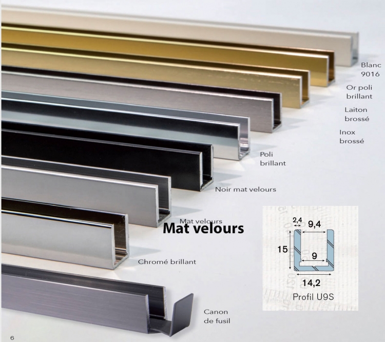 photo info Profil U9S alu Mat velours longueur de 3000mm - 2 embouts + 1 &eacute;querre