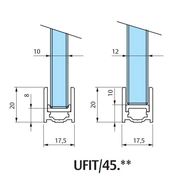 Profil U-fit chromé brillant 3000mm pour verre 10/12mm - UFIT 4513