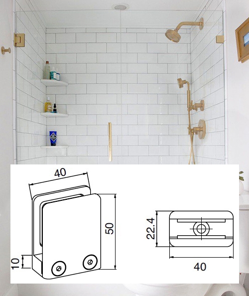 photo info Pince Laiton brossé pour Verre Sécurit 8mm (fixation de paroi de douche sans percement du verre)