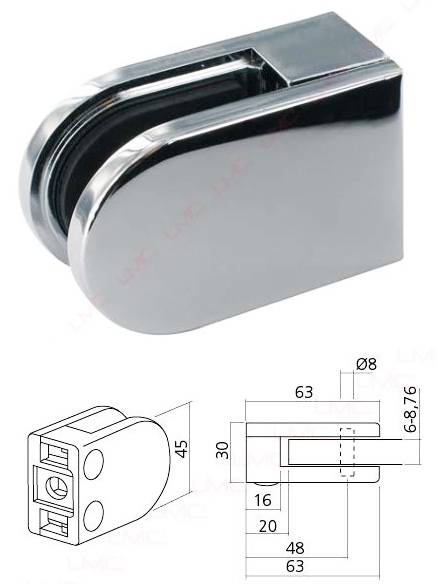 photo info Pince de fixation Chromé pour Verre Sécurit 8mm (pour pièce sèche)