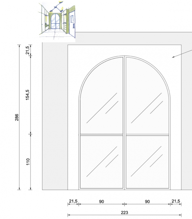photo info Double porte verri&egrave;re structure metal thermolaqu&eacute; noir forme cintr&eacute;e