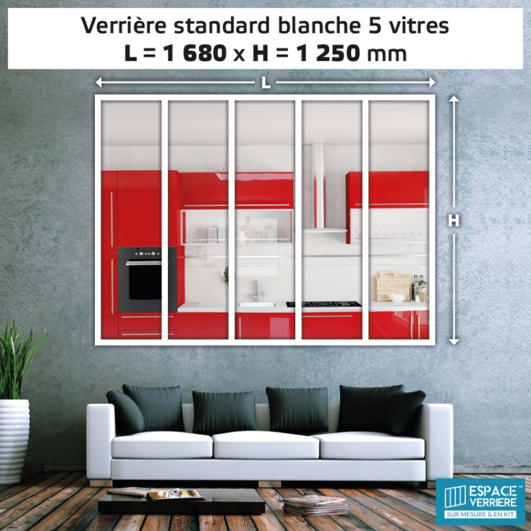 photo info Verrière alu intérieure standard granité Blanc 9003 L1680 x H1250 - 5 zones