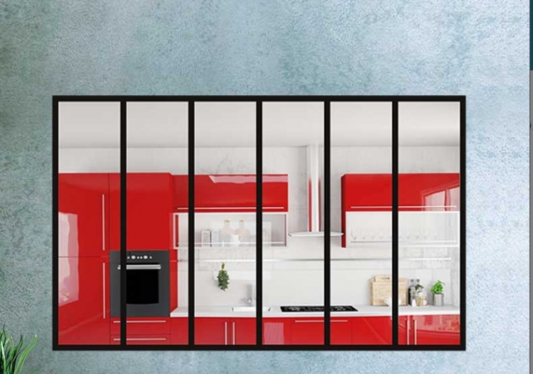 photo info Verri&egrave;re alu int&eacute;rieure standard granit&eacute; Noir 9005 L2010xH1250 6 zones vitr&eacute;es