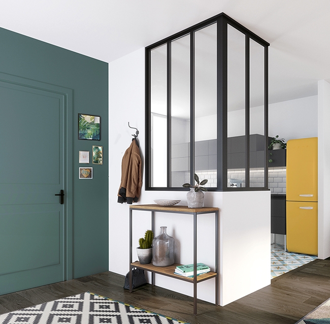 photo info Verri&egrave;re int&eacute;rieur aluminium laqu&eacute; RAL 9005 granit&eacute; Hauteur : 1400 Longueur : 1000 x 1000 - 6 zones vitr&eacute;es - verre inclus 