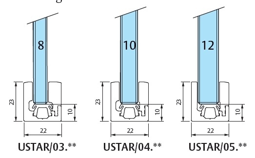 Profil USTAR chromé Mat longueur de 3m - Verre 10mm