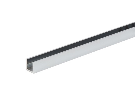 Profil U12 de 15x15mm pour verre 10mm. Aspect alu poli brillant. Longueur 2500mm